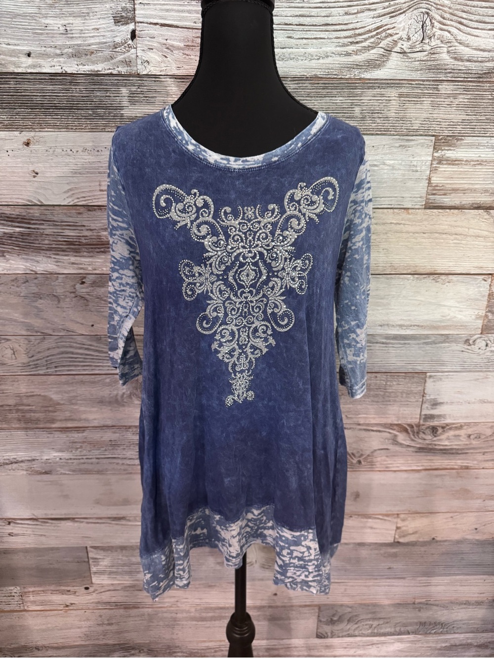 NWT Cover Charge Blue Embellished Tunic with Rhinestone Design